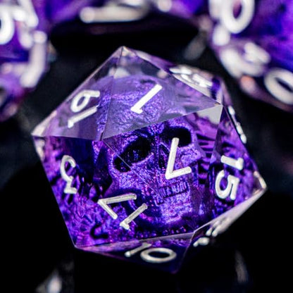 DND Skull Dice Set 7PCS Necromancer Polyhedral Dice for Dungeons Dragons RPG Role Playing Game, Resin Sharp Edged D and D Dice with Gift Box D6 D8 D10 D12 D20 (Silver Purple) - color: Purple&silver