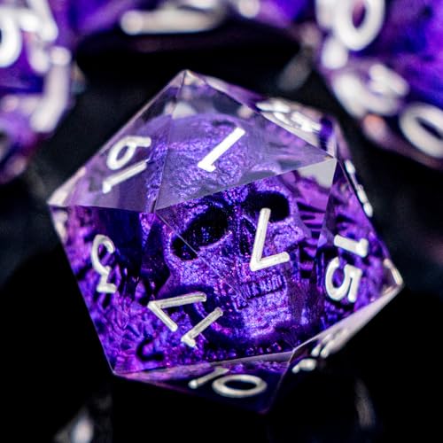 DND Skull Dice Set 7PCS Necromancer Polyhedral Dice for Dungeons Dragons RPG Role Playing Game, Resin Sharp Edged D and D Dice with Gift Box D6 D8 D10 D12 D20 (Silver Purple) - color: Purple&silver