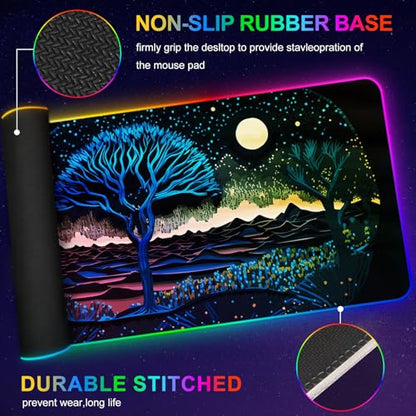 Extra Large RGB Gaming Mouse Pad with 14 Light Modes, Extended Soft LED Mousepad, Anti-Slip Rubber Base, Computer Keyboard Mat (35.4 x15.7 Inch), Mysterious Tree - color: Mysterious Tree