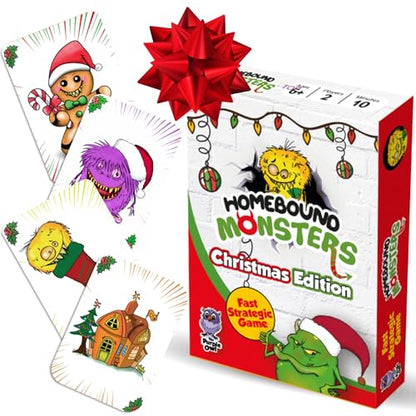 Kids Christmas Stocking Stuffers. Homebound Monsters Family Card Game,8-12 | Homebound Monsters Christmas Edition. Easy and fun strategic family card game. Small Stocking Stuffers for Kids 8-12 for two. - style: Homebound - Christmas Edition