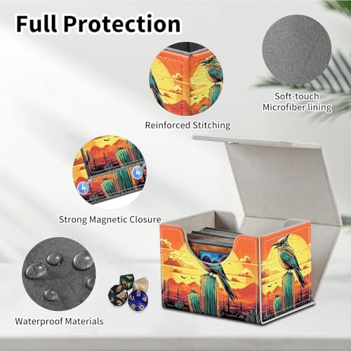 Stylish MTG Deck Box for 110+ Cards, Magnetic Commander Deck Case with Bonus Game Card Pouch, Durable Storage for TCG and Sleeved Magic Cards, Artistic Bird - color: Artistic Bird