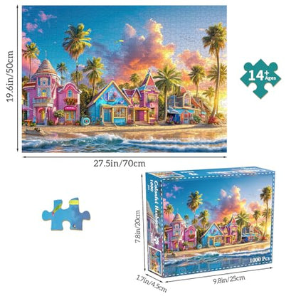 Puzzles for Adults 1000 Pieces,Romantic Beach Jigsaw Puzzle with 1:1 HD Poster,1000 piece Puzzles with Letters on Back, Stress Relief Ideal Gift for Family Games - color: Romantic Beach