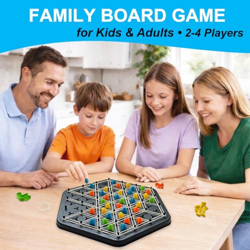 Strategy Board Game for Family Game Night - Fun Triangle Rubber Band Games for Kids Ages 6 and Up - Logic Challenge for 2-4 Players