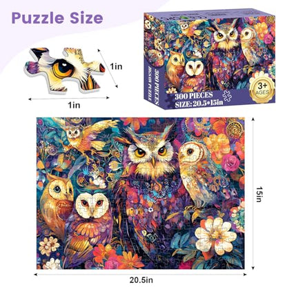 300 Pieces Owl Puzzle for Adults, Bird Puzzle 300 Pieces Recycled Cardboard Jigsaw Puzzles for Adults, Family Challenging Game Home Decor Gift Toy for Teens Kids Seniors 20.5×15 in - style: Owls