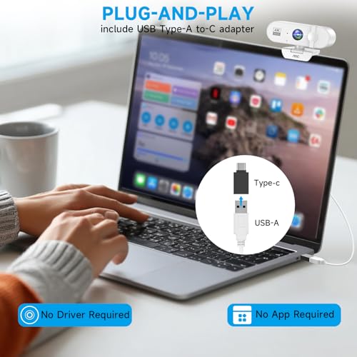 AOC White 4k Webcam for PC with Microphone, Computer Camera with Noise Cancellation, Privacy Cover, 99° FOV, Plug & Play USB Webcam for Streaming, Conferencing, Zoom, Skype, Facetime - color: white