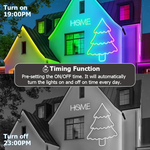 16.4ft LED Neon Rope Lights, RGB Plus IC Strip Lights, IP68 Waterproof Flexible Rope Light with APP and Remote Control, Dimmable Neon Strip for Gaming Room Living Room Bedroom Indoor Outdoor Decor