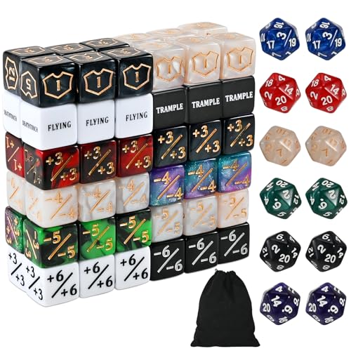 84 Pieces MTG Dice Set Counters Accessories in 12 Colors | 48 Life Counter, 12 Keyword Token & 12 Shield & 12 Spindown Dice for Magic The Gathering,TCG,Cards Gaming