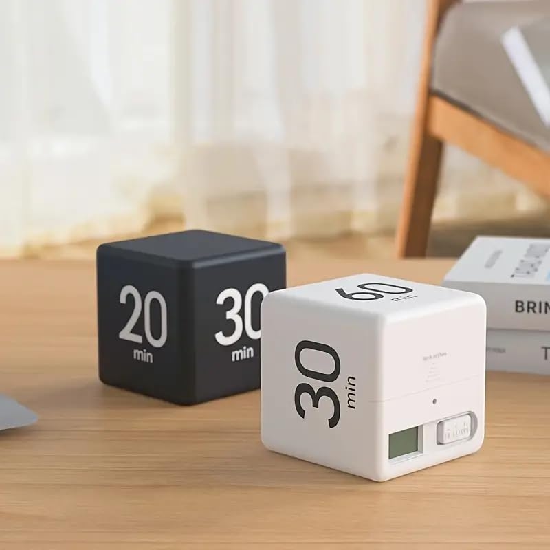 Gravity Sensor Flip Cube Timer Countdown Reminder Doing Time Management for Kitchen, Bedroom, Office, Living Room, Desk 15-20-30-60 Minutes(Black) - color: Black