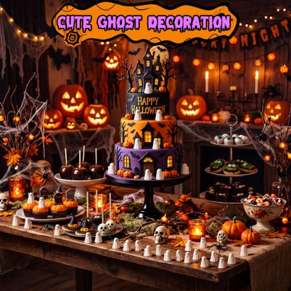 Weysat 100 Pcs Mini Halloween Ghost Figurines Miniature Resin Spooky Cute Finger Ghost Tiny Halloween Miniatures for Spooky Tiered Tray Decor Vase Filler Home Tabletop Shelf Centerpieces Party Favors - style: Ghost