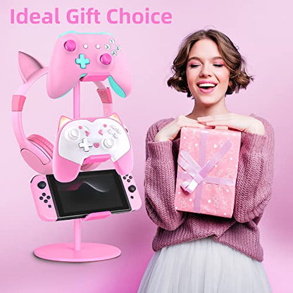 Controller Holder Pink,Headphone Stand,3 Tier Multi Adjustable Game Controller Headset Hanger for All Universal Gaming PC Accessories, Xbox PS4 PS5 Nintendo Switch(Cute Pink) - color: Cute Pink