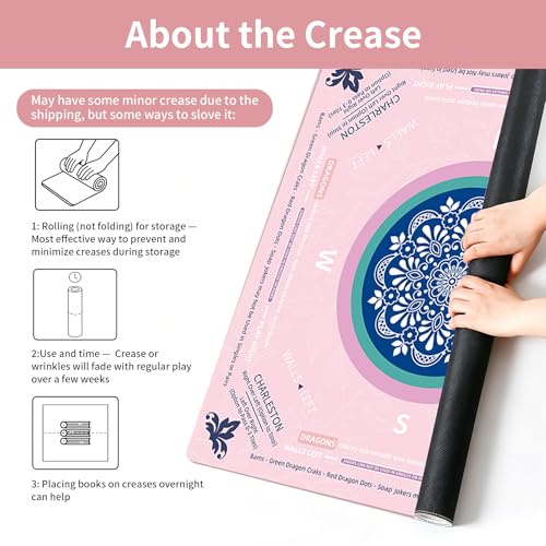 Mahjong Mat with Rules Non Slip Mat for American Mahjong Tiles | American Mahjong Mat Noise-Reducing Neoprene Mahjong Gaming Mat for Poker, Board Games, Dominoes, Dice Game,Card Games - color: Pink