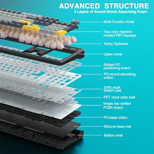 AULA F108 PRO - Wireless Mechanical Keyboard with Screen&Knob,Hot Swappable Gaming Keyboard with 8000mAh Battery,Pre-lubed Switches,RGB Backlit,PBT Keycaps Creamy Sounding Computer Keyboards,104 Keys - color: Gray&Yellow