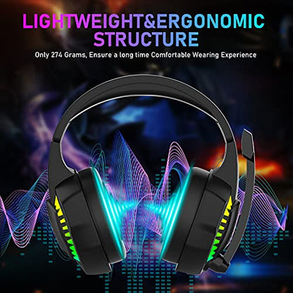 ZIYOU LANG CY907 Wired Gaming Headset with Rainbow RGB Backlight-Black | Retractable,Noise Isolating Microphone,Stereo Sound,Deep Bass,Memory Foam Earmuff,Over Ear Headphone for PS4 PC Win Mac Music - color: Black