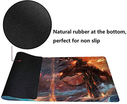 MTG Playmat, Card Game Play Mat for RPG TCG 24 x 14 inches Trading Card Dragon Playmats with Storage Bag Smooth Rubber Surface Battle - color: Lightning Dragon