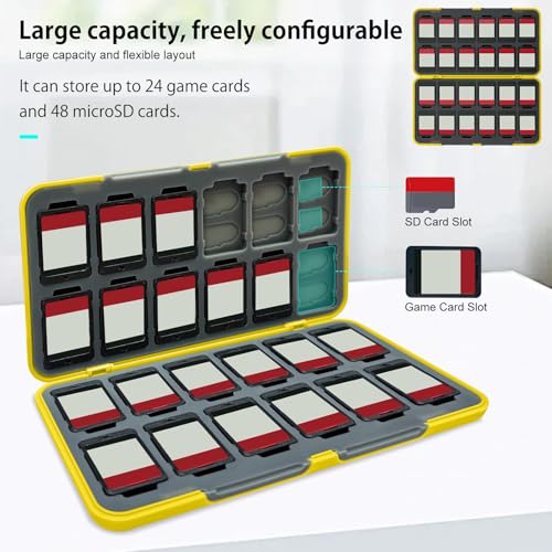 ONETIAOLONG Switch Game Case Holder for Switch 2 & OLED & Lite with 24 Cartridge Slots and 48 Micro SD Card Storage with Magnetic Closure,Protective Hard Shell and Soft Lining for Easy carrying - color: Yellow, style: 24-slots