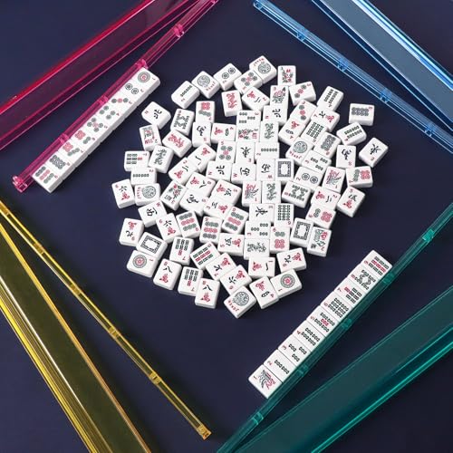 TIASUSAN American Mahjong Game Set, 166 White Tiles, Blue Printed Bag with Entire Accessories, 4 All-in-One Rack/Pushers, Mahjong Tiles Set - color: Blue