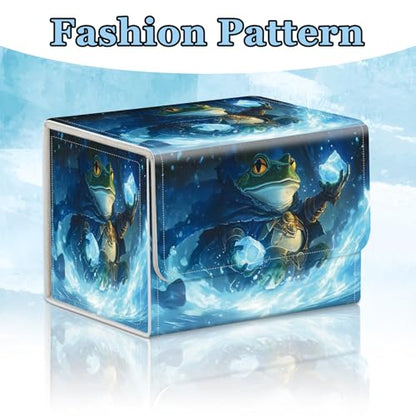 Commander Deck Box for Trading Cards - Fits 100+ Double Sleeved Cards, PU Leather MTG TCG Storage Case with Strong Magnetic Closure, Ice Mage Frog - color: Ice Mage Frog