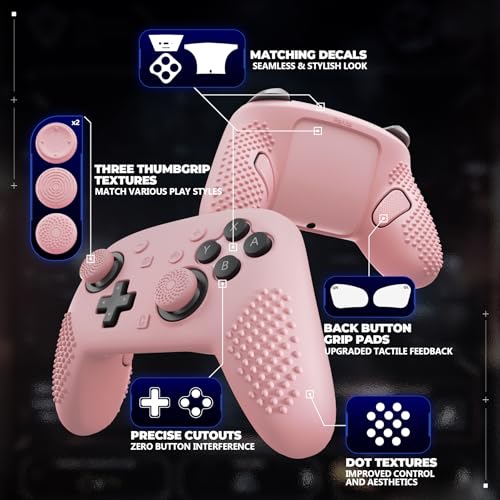 PlayVital Silicone Cover Skin for Nintendo Switch 2 Pro Controller – 3D Studded Edition Anti-Slip Grip Protector Case for Switch 2 Pro with Button Cap, Thumb Grips & Sticker - Cherry Blossoms Pink - color: Cherry Blossoms Pink