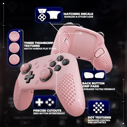 PlayVital Silicone Cover Skin for Nintendo Switch 2 Pro Controller – 3D Studded Edition Anti-Slip Grip Protector Case for Switch 2 Pro with Button Cap, Thumb Grips & Sticker - Cherry Blossoms Pink - color: Cherry Blossoms Pink