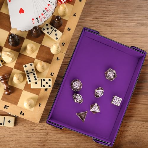 SIQUK Magnetic Folding Dice Tray Rectangle Dice Rolling Tray PU Leather Dice Trays Foldable Dice Holder Dice Rolling Mat Storage Box for D&D RPG Dice Games, Violet - color: Violet