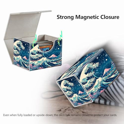 Strong Magnet Case Deck Box Mtg Card Box Playing Card Box Magic Deck Box Tcg Up to 200 Cards Creative Pattern Trading Card Storage Box for Collectible Card Games, Blue Wave - color: Blue Wave