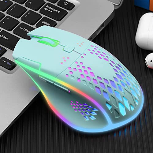 VEGCOO Wireless Gaming Mouse, C30 Silent Click Wireless Rechargeable Gaming Mouse with Double-Click Key and Colorful LED Lights, 3 Level Adjustable DPI for Gaming and Working (Blue) - color: Blue