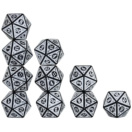 SmartDealsPro 10-Pack Retro 26mm Large 20 Sided Dice D20 Polyhedral Dice for DND RPG MTG Table Game(Retro White) - color: Retro White