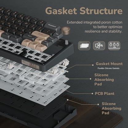 RK ROYAL KLUDGE R65 Wired Gaming Keyboard with Volume Knob, 60% Percent RGB Backlit Mechanical Keyboard Gasket Mount with PBT Keycaps, MDA Profile, QMK/VIA, 66 Keys Hot Swappable Cream Switch, Black - color: Black