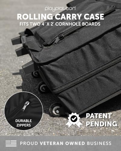 Play Platoon Cornhole Board Carrying Case with Wheels, Regulation Rolling | Bag for Two 4x2 Ft Boards, Set of 8 Bags & Accessories Storage Pocket