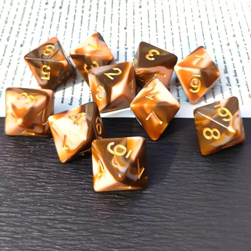 10 PCS D8 8 Sided Dice Set, Polyhedral Number Game Dice for DND RPG MTG Board Game Party Tabletop Accessories (White + Coffee) - color: White + Coffee
