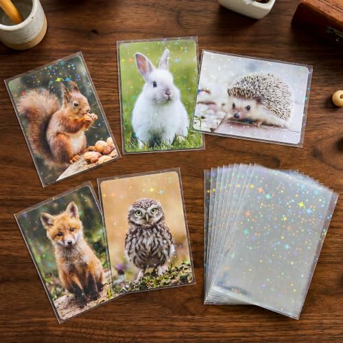 HFATMOS 300 Pcs Photocard Sleeves Laser Flashing Holographic Card Protector | Dustproof Card Sleeves for Mini Photos Credit Name Trading Cards Album Photo Cards, Little Stars Pattern - color: Little Stars Pattern