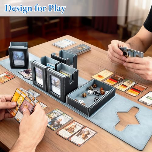 Commander Deck Box for MTG 400+ Double-Sleeved Card Storage, Trading Card Storage Box with Commander Display, Dice Tray for TCG PTCG EDH, 4 Toploaders, 4 Stoppers, 4 Magnetic Card Holder