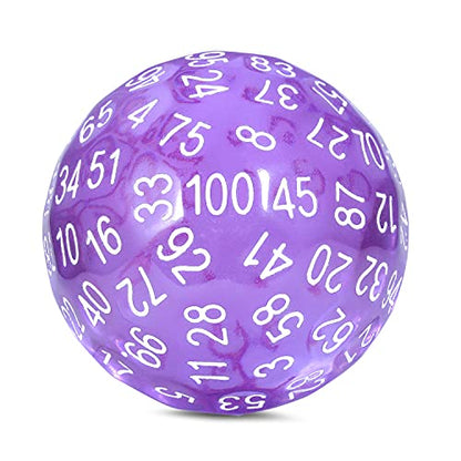 Glitter Purple D100 Dice DNDND 100 Sided Die with Translucent Pouch for Dungeons and Dragons(Chameleon Purple with White Number) - color: Glitter Purple