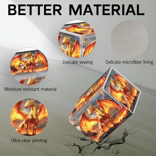 Trading Card Storage Box, Holds 100+ for MTG Cards, Premium PU Leather with Magnetic Closure, Golden Dragon Amidst Flames Durable Deck Box for Magic the Gathering, Trading Card Games - color: Golden Dragon Amidst Flames