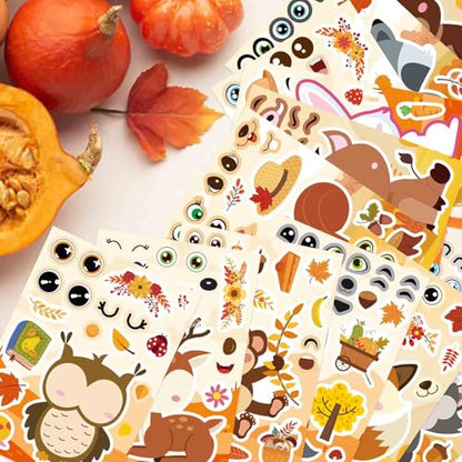 24 Sheets Fall Stickers, Make-a-face Sticker, Fall Animal Stickers | for Kids Make Your Own Animal Mix and Match Sticker Sheets Kids Party Favor Supplies Craft - style: Fall Animal