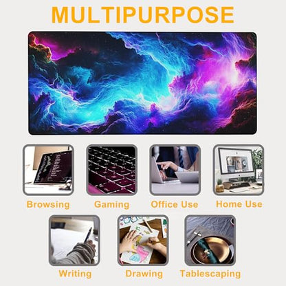 Mouse Pad for Gaming Neon Universe Nebula Big Gaming Mousepad Large Extended Mouse Mat Non-Slip Rubber Base Desk Pad with Stitched Edges for Office Gamer Home 35.4"X 15.7" - color: Boy Watching Wild Sunset