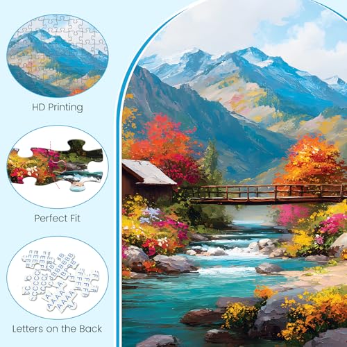 500 Piece Puzzles for Adults, Autumn Wooden Houses 500 Piece Puzzle, Beautiful Mountain Landscape Jigsaw Puzzle, Perfect for Family Game Night, Wall Decor, Gift for Adults, Seniors, 20.5 x 15 in - style: Mountain Stream