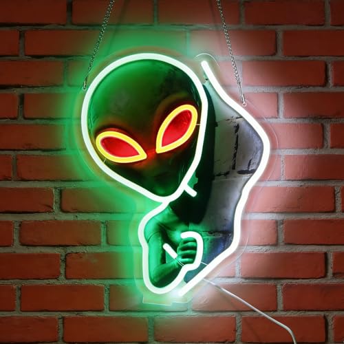 LED Alien Neon Sign Light Up Space Alien Lights Lighted ET Neon Signs with Base for Bedroom Dorm Hallway Garage Man Cave Bar Gaming Room Wall Decor Desktop Counter Art or Gifts - color: Alien