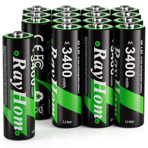 16 Pack 3400mWh Rechargeable Lithium Batteries AA for Blink Camera | 2000+ Cycles,1.5V Constant Output Double A Batteries for Remote, Control Toys - color: 16AA