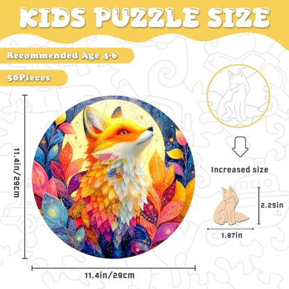 Animal Wooden Puzzles for Kids - Red Fox (11.4 * 11.4 in) | 50 Piece Puzzles for Kids Ages 6-8, Kids Puzzles with Unique Animal Shapes, Round Gift for Girls and Boys - color: Red Fox