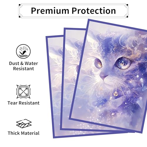 MTG Card Sleeves, Ultra Clear Front & Matte Finish Back, 100 Count Standard Size Matte Art Sleeve for Magic The Gathering - color: Blue Cat