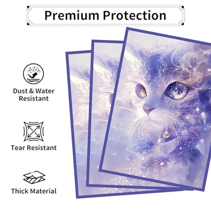 MTG Card Sleeves, Ultra Clear Front & Matte Finish Back, 100 Count Standard Size Matte Art Sleeve for Magic The Gathering - color: Blue Cat