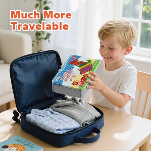 80PCS Mini Magnetic Tiles, Diamond Pattern Travel Magnetic Tiles Building Set with Case, Construction Toys for Kids 4-8 Portable Classroom Educational Learning Toddler Toys for Boys Girls Gift Ages 3+ - style: 80 PCS