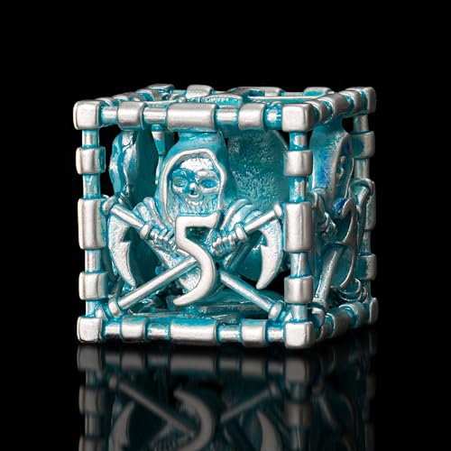 D&D Dice Set, Hollow Blue White Metal Grim Reaper Dice of 7 Piece,Polyhedral DND Dice Role PlayGaming for Dungeons and Dragons Table Game MTG or RPG (Blue and White) - color: Blue White Ss