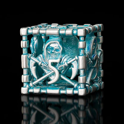D&D Dice Set, Hollow Blue White Metal Grim Reaper Dice of 7 Piece,Polyhedral DND Dice Role PlayGaming for Dungeons and Dragons Table Game MTG or RPG (Blue and White) - color: Blue White Ss