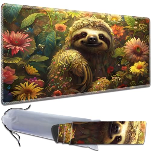for MTG Playmat Non-Slip Rubber Play Mat with Storage Bag Combination, Ideal for Card Game Lovers TCG Play Mat, Flower Sloth - color: Flower Sloth