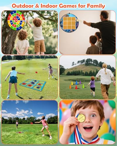 Carnival Games Set, Outdoor Giant Tic Tac Toe Games, Soft Plastic Cones Bean Bags Ring Toss Game Combo Set, 26" Dart Board with Sticky Balls for Kids Adults Family Indoor Lawn Yard Birthday Party - size: D+GTB-T-60