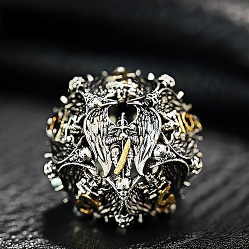 Angel Skull Gothic Hollow Metal Dice Set for DND RPG, 7-Piece Dungeons and Dragons Dice with Storage Case