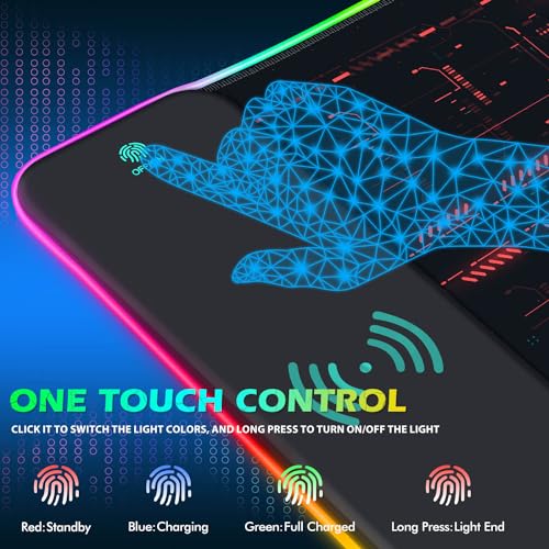 ToLuLu RGB Gaming Wireless Charging Mouse Pad, 10 Light Modes LED Mouse Pad | 5/7.5/10/15W Computer Keyboard Mat Mousepad, 800x300x4MM Extended Large Desk Mat for Gaming, MacBook, Laptop, PC,Cool Red - color: Cool Red
