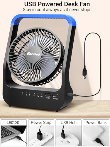 Gazeled Battery Operated Fan, Camping Fan Battery Powered, Super Long Lasting, 5'' Portable D-Cell Battery Powered Desk Fan with Timer, 3 Speeds, Quiet, 180° Rotation, for Office,Bedroom,Outdoor, F24 - color: Blue